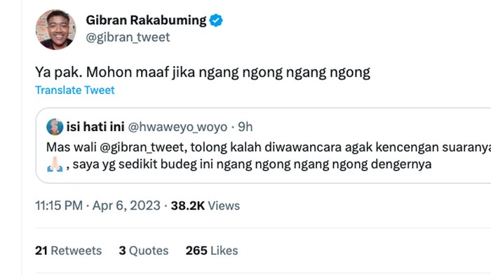 Netizen sentil suara pelan Gibran saat diwawancarai.
