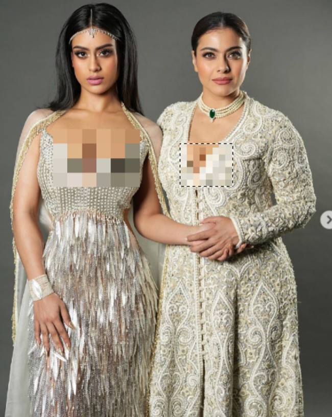 Penampilan ibu dan anak ini mencuri atensi karena keduanya sama-sama mengenakan busana berpotongan dada rendah. Dan gaun yang dipakai Nysa Devgan memiliki potongan dada yang lebih rendah dari Kajol. Foto: Dok. Getty Images, Instagram @Aastha Sharma
