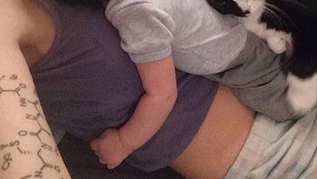 Tidurnya biar nyaman di atas dedek bayi. Foto: (Bored Panda).