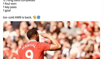 Anthony Martial banyak dipuji penampilannya di laga ini dengan 1 gol dan 1 assist. Foto: Twitter