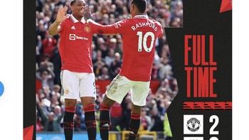 Akun resmi MU merayakan kemenangan 2-0 atas Everton yang mereka sebut diperoleh dengan susah payah. Foto: Twitter