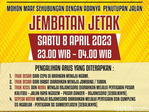 Pengumuman penutupan jembatan Jetak