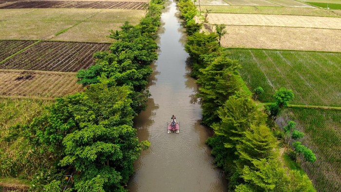 Berkunjung ke Wisata Irigasi Persawahan di Nganjuk Pengunjung bermain sepeda air di Wisata Tani Betet, Ngronggot, Nganjuk, Jawa Timur, Minggu, (9/4/2023). Wisata tersebut merupakan saluran irigasi persawahan yang dikelola warga setempat menjadi obyek wisata dengan harapan dapat menggerakkan ekonomi masyarakat sekitar.
ANTARA FOTO/Muhammad Mada/Zk/nz