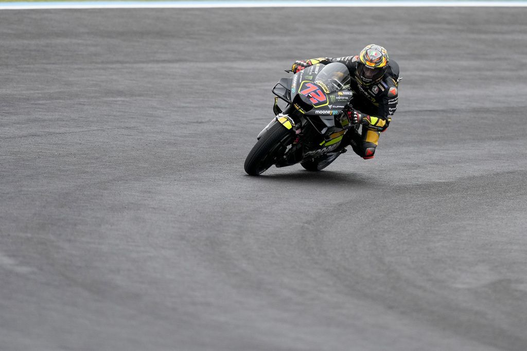 Marco Bezzecchi, from Italy, drives his Ducati during the MotoGP in Termas de Rio Hondo, Argentina, Saturday, April 1, 2023. (AP Photo/Natacha Pisarenko)