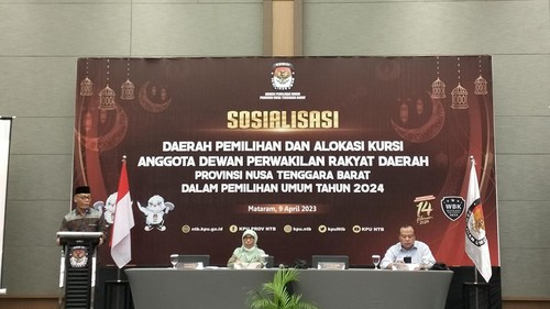Sosialisasi Dapil dan Alokasi Kursi DPRD NTB Tahun 2024 di Mataram, NTB, Minggu (9/4/2023).