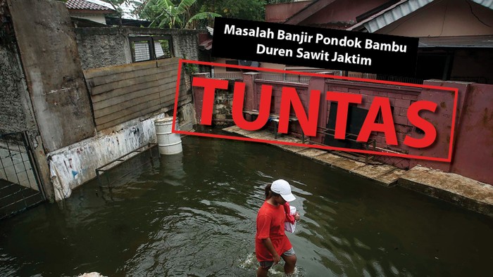 Masalah banjir Pondok Bambu Duren Sawit Jaktim: Tuntas. (Repro: Fauza Kamil/Tim Infografis detikcom)