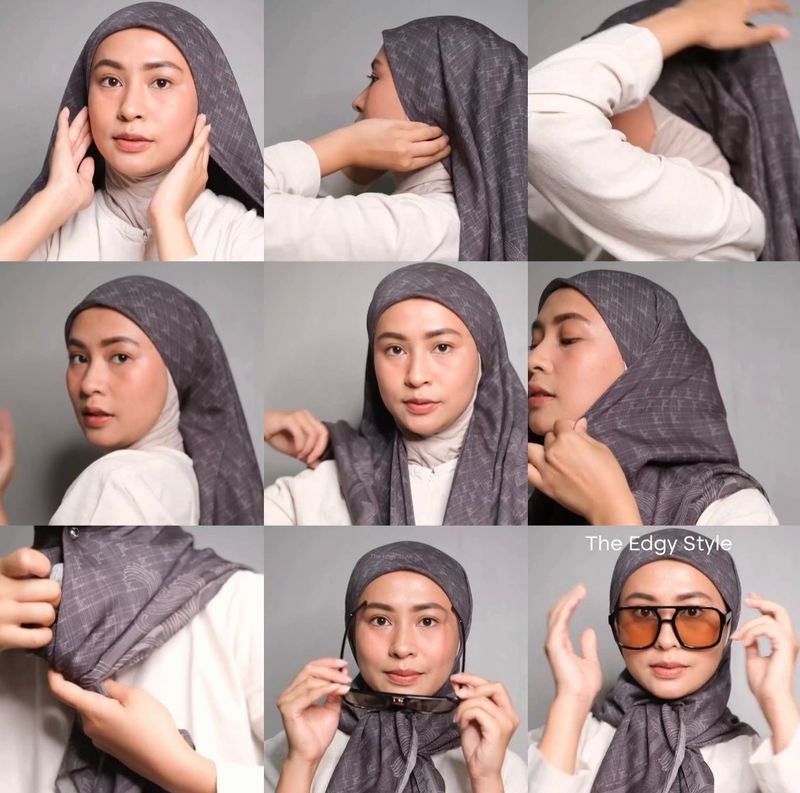 Tutorial hijab segi empat motif bisa bikin pipi tirus cocok juga untuk bukber Ramadan.