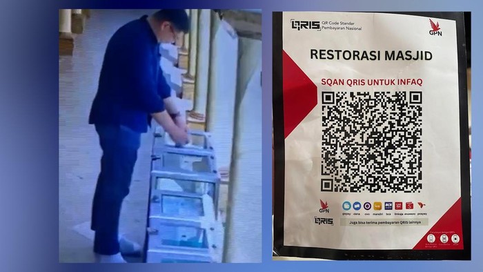 Stiker QRIS kotak amal masjid diganti oleh seorang pria. Peristiwa itu terjadi di beberapa masjid di Jakarta Selatan hingga Masjid Istiqlal. Cek informasinya!