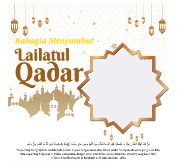 Malam Lailatul Qadar disebut Malam Seribu Bulan. Twibbon Lailatul Qadar 2023 bisa digunakan untuk memperingati datangnya malam Lailatul Qadar saat Ramadan.