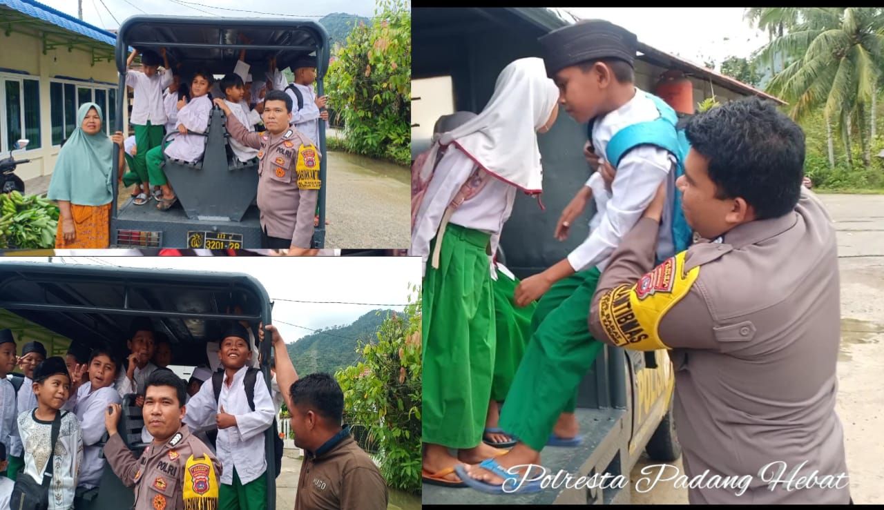 Bripka Riki Novialdi bersama anak-anak Bungus