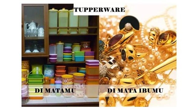 Emak-emak dan anaknya memang memiliki pandangan berbeda terhadap Tupperware. Nggak heran kalau hilang pasti emak auto mengomel seharian. Foto: 1cak.com