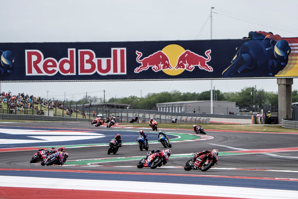 AUSTIN, TX - APRIL 10: Jack Miller of Australia leads riders around the bend during the Red Bull Grand Prix of the Americas - Race at Circuit of The Americas on April 10, 2022 in Austin, Texas. (Photo by Christian Pondella/Getty Images)