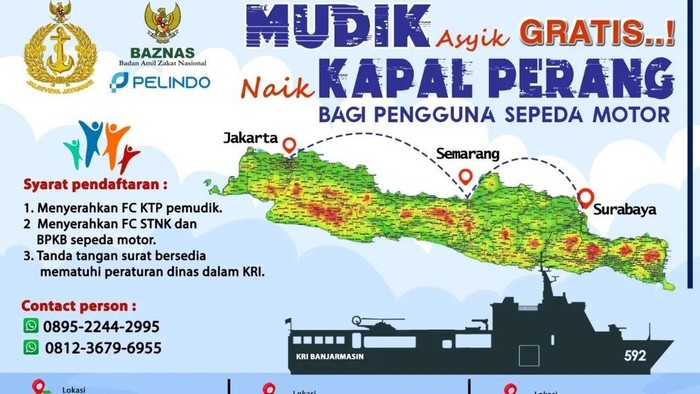 Mudik gratis TNI AL menggunakan kapal perang.