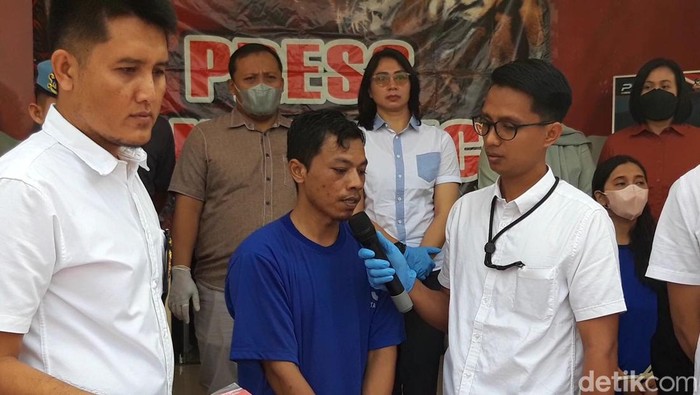 Nuryanto pelaku pembunuhan Jumiyem penjual bubur di Cepogo, Boyolali saat di Polres Boyolali, Rabu (12/4/2023).