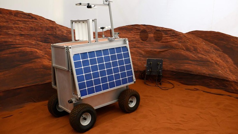 A simulated Mars exterior portion of the CHAPEA's Mars Dune Alpha at the Johnson Space center in Houston, Texas on April 11, 2023. - CHAPEA's Mars Dune Alpha is a 3D printed habitat designed to serve as an analog for one-year missions. (Photo by Mark Felix / AFP) (Photo by MARK FELIX/AFP /AFP via Getty Images)