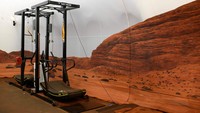 A simulated Mars exterior portion of the CHAPEAs Mars Dune Alpha at the Johnson Space center in Houston, Texas on April 11, 2023. - CHAPEAs Mars Dune Alpha is a 3D printed habitat designed to serve as an analog for one-year missions. (Photo by Mark Felix / AFP) (Photo by MARK FELIX/AFP /AFP via Getty Images)
