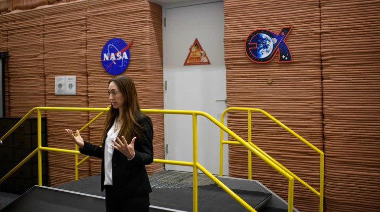 A simulated Mars exterior portion of the CHAPEAs Mars Dune Alpha at the Johnson Space center in Houston, Texas on April 11, 2023. - CHAPEAs Mars Dune Alpha is a 3D printed habitat designed to serve as an analog for one-year missions. (Photo by Mark Felix / AFP) (Photo by MARK FELIX/AFP /AFP via Getty Images)