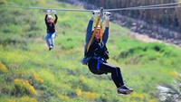 Skull Canyon Ziplines di California memiliki empat area meluncur tali dengan latar pengunungan yang indah.  