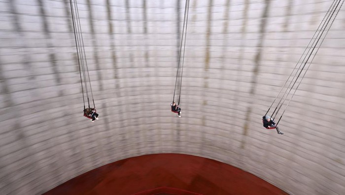 A photo shows the amusement park 'Wunderland Kalkar' (Wonderland Kalkar) in Kalkar, western Germany on April 11, 2023. - Wunderland Kalkar was a nuclear fast breeder (Schneller Brueter), which was completed but never taken online until 1991, and in 1995 Dutch investor Hennie van der Most bought it and transformed into an amusement park. (Photo by Ina FASSBENDER / AFP) (Photo by INA FASSBENDER/AFP via Getty Images)