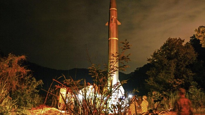 In this photo released by Xinhua News Agency, a missile from the rocket force of the Eastern Theater Command of the Chinese People's Liberation Army (PLA) takes part in operations during the combat readiness patrol and military exercises around the Taiwan Island on Saturday, April 8, 2023. China's military declared Monday it is 