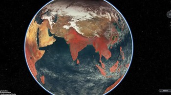 ISRO merilis lima gambar, dan semuanya adalah mosaik komposit warna palsu global. Mereka menunjukkan tanah Bumi dengan warna merah, kuning, dan coklat yang hangat, memberi kita kesan baru tentang planet yang kita huni ini. Foto: ISRO