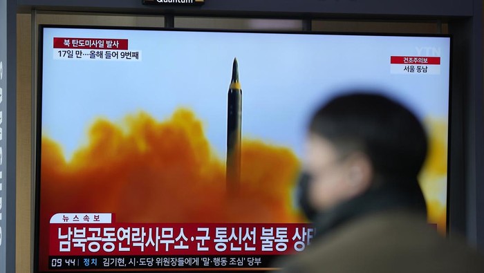 Korea Utara (Korut) kembali menembakkan rudal balistik,Kamis (13/4/2023).
