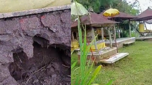 Tangkapan layar video viral perusakan palinggih di pura Pura Cemara Geseng di Kabupaten Buleleng Bali.
