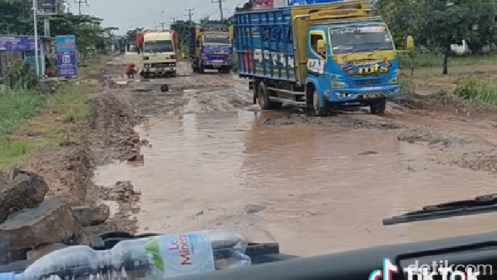Potret jalan rusak parah di Lampung.