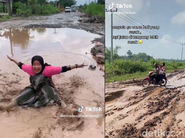 10 Potret Jalan di Lampung yang Rusak Parah, Sudah Mirip Waterboom