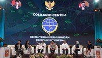 Para pembicara memaparkan pendapatnya dalam talkshow Detik Pagi spesial Kick Off Mudik Aman Berkesan di Command Center Kementerian Perhubungan RI, Jl Medan Merdeka Barat, Jakarta, Kamis (13/2/2023).
