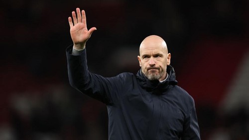 MANCHESTER, ENGLAND - APRIL 13: Erik Ten Hag the manager / head coach of Manchester United during the UEFA Europa League quarterfinal first leg match between Manchester United and Sevilla FC at Old Trafford on April 13, 2023 in Manchester, United Kingdom. (Photo by Matthew Ashton - AMA/Getty Images)