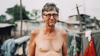 Pendiri Microsoft Bill Gates digambarkan hanya menggunakan sarung dan tanpa baju Foto: https://www.instagram.com/withgokul/
