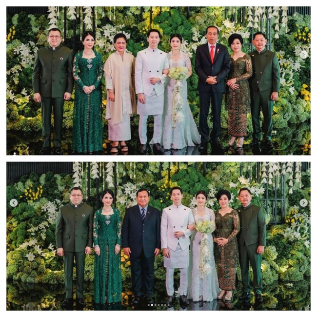 Prosesi pengesahan pernikahan Valencia Tanoesoedibjo dan Kevin Sanjaya dihadiri Presiden RI Joko Widodo dan Prabowo Subianto. Jokowi menjadi saksi mempelai wanita, sedangkan Prabowo menjadi saksi mempelai pria. Foto: Instagram