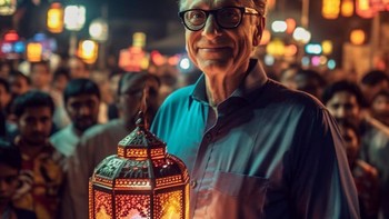 Jyo John Mullor membuat Bill Gates menghadiri perayaan Ramadhan di Dubai Expo City menggunakan Midjourney AI, Foto: Jyo John Mulloor