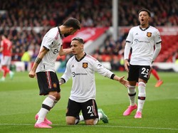 Dilansir dari TNT Sports, Antony terakhir bikin gol pada 16 April 2023 alias di akhir musim lalu. Ketika itu, MU menang 2-0 atas Nottingham (Getty Images)