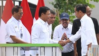 Direktur Utama Bank BTN Nixon LP Napitupulu berjabat tangan dengan Presiden Jokowi yang didampingi Menteri BUMN Erick Thohir usai meresmikan Hunian Milenial Untuk Indonesia di Samesta Mahata Margonda, Depok, Jawa Barat, baru-baru ini. 