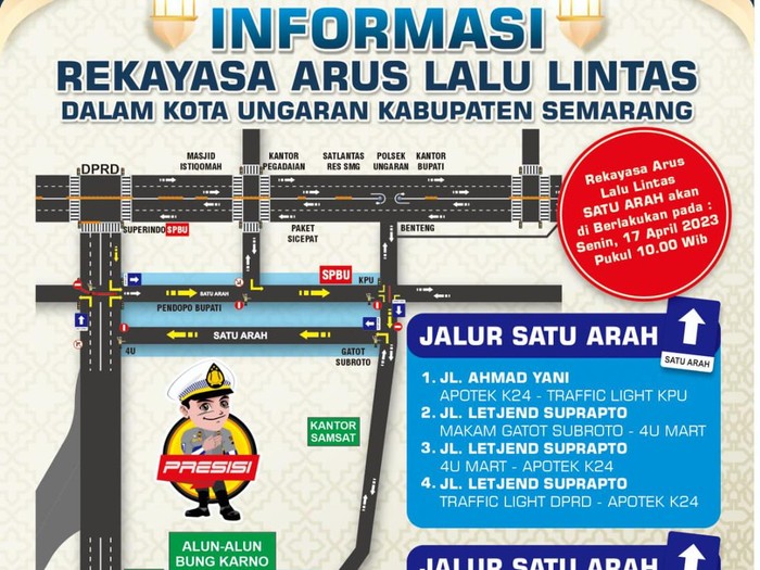 Skema rekayasa lalu lintas di dalam Kota Ungaran, Kab Semarang. Foto diunggah Minggu (16/4/2023).