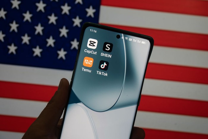SHANGHAI, CHINA - APRIL 15, 2023 - Photo taken on April 15, 2023 shows Tiktok, the overseas version of Douyin, Editing software CapCut, the overseas version of Tiktok, Shein, the cross-border fast fashion retailer, and Temu, the cross-border e-commerce platform of Pin-duo, installed on a smartphone in Shanghai, China. These four overseas apps from Chinese companies occupied the top four spots on the mobile APP download charts in the US in March. (Photo credit should read CFOTO/Future Publishing via Getty Images)