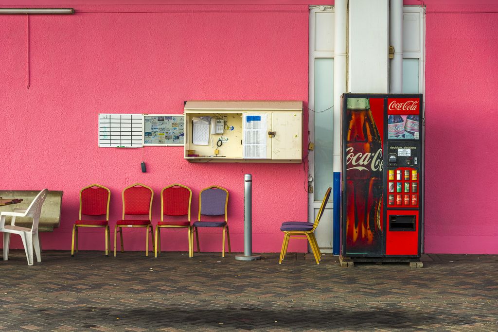 This the outside taxi stand wait room of Flamingo, the international airport of the dutch island Bonaire