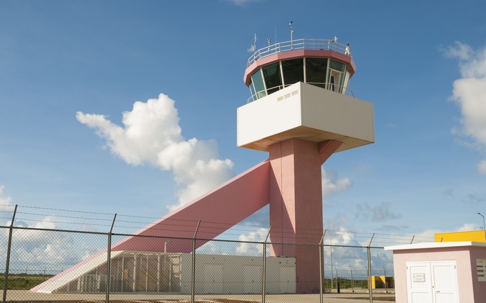Kralendijk, Bonaire - November 22, 2016: The view of the New Air Traffic Control Tower in Bonaire International Airport