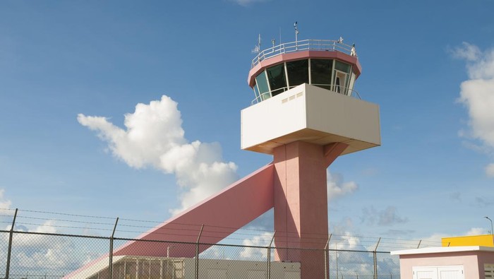 Kralendijk, Bonaire - November 22, 2016: The view of the New Air Traffic Control Tower in Bonaire International Airport
