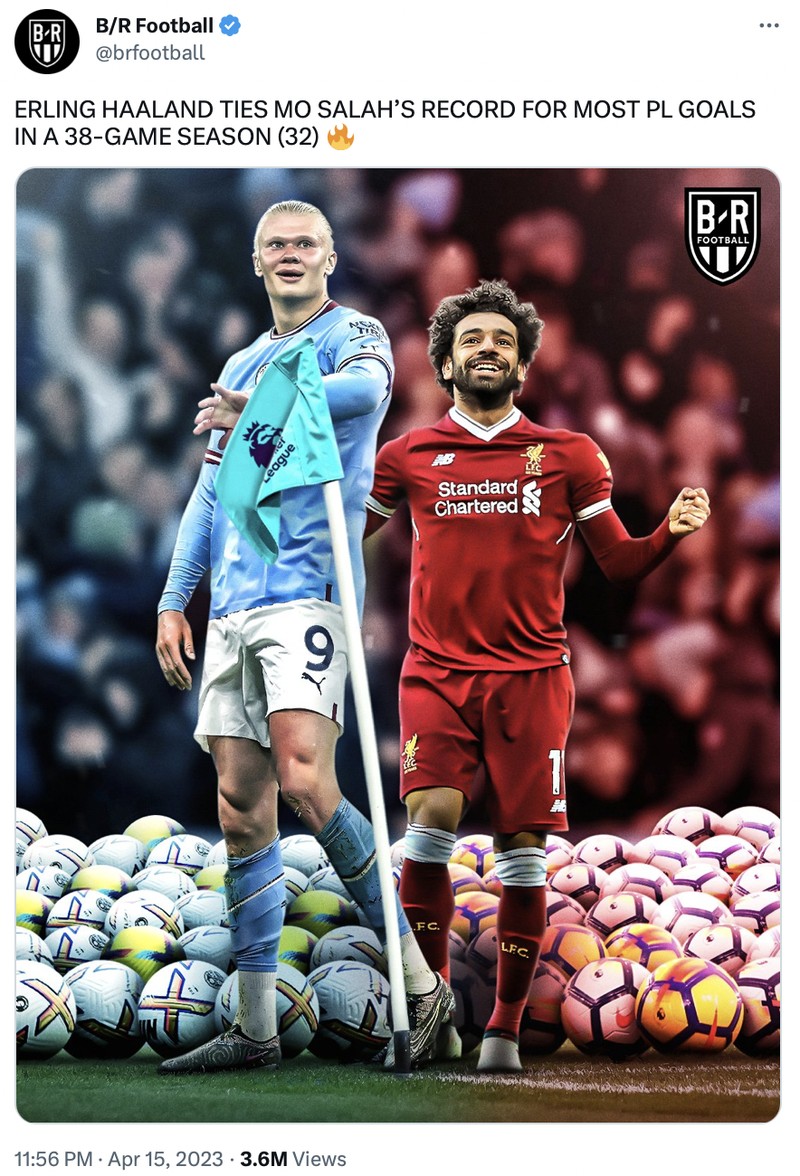 Dua gol yang dilesakan Striker Man City Erling Haaland membuatnya sejajar sebagai pencetak gol terbanyak dalam satu musim di Liga Inggris.