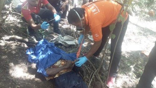 Mayat Philipus Lipi (60) ditemukan dalam posisi telentang di kebunnya di Desa Hoder, Kecamatan Waigete, Kabupaten Sikka, NTT, Senin (17/4/2023).