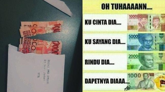 Dapet THR memang bikin semangat. Tapi jangan terlalu maksimal sampai uangnya jadi ikutan gini. Auto nyesek deh setelahnya. Foto: 1cak.com