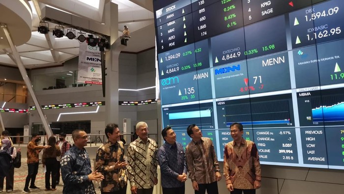PT Merdeka Battery Materials Tbk (MBMA), PT Era Digital Media Tbk (EDM) dan PT Menn Teknologi Indonesia (MENN) dan Tiga emiten yaitu PT Era Digital Media Tbk (AWAN) melantai di bursa saham