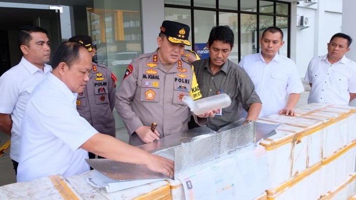 Kapolda Riau mengecek baby lobster senilai miliaran rupiah (Foto: Dok Humas Polda Riau)