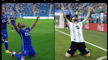 Selebrasi Ighalo mirip yang dilakukan Lionel Messi. Foto: Twitter