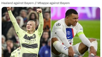 Haaland perkasa menghadapi Bayern, kalau Mbappe memble. Foto: (Twitter)