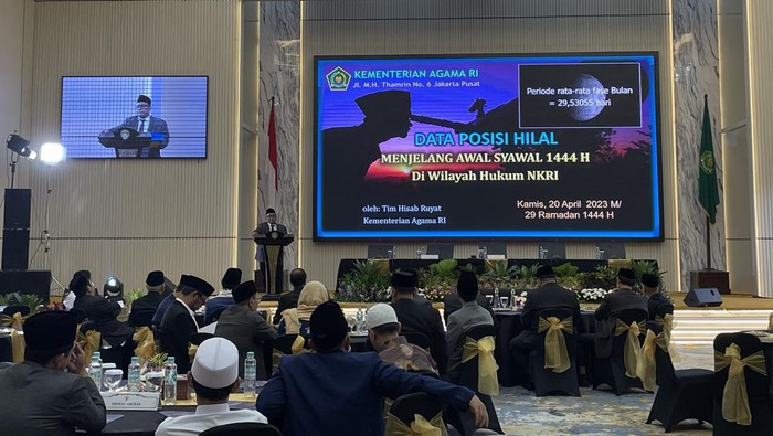 Sidang isbat penentuan 1 Syawal 1444 H di gedung Kemenag, Kamis (20/4/2023).