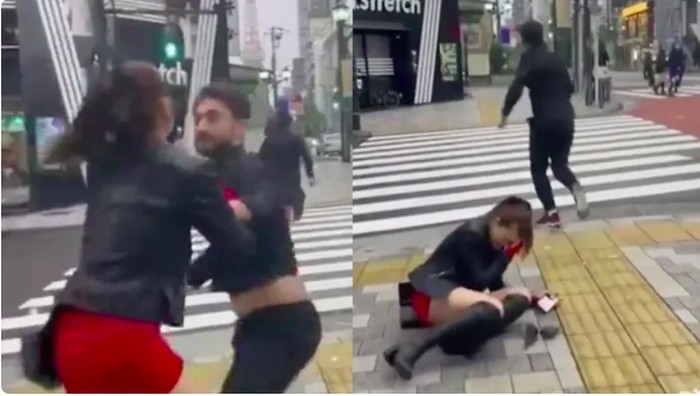 Turis Prancis tonjok wajah wanita Jepang